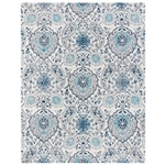 5' x 7' Coastal Blue Grey Damask Indoor Area Rug