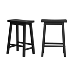 Set of 2 Farmhouse Counter Height Saddle Bar Stools in Charcoal Black Wood Finish