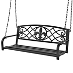 Black Sturdy 2 Seat Porch Swing Bench Scroll Accents