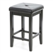 Set of 2 - Black Bar Stools 24-inch High w/ Cushion Faux Leather Seat