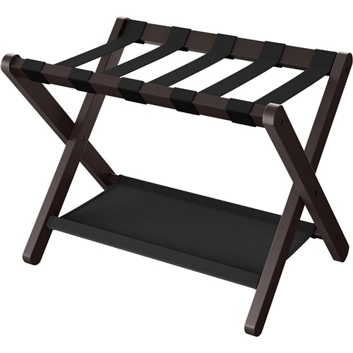 Sturdy Bamboo Luggage Rack in Chestnut Brown Wood Finish with Lower Shelf