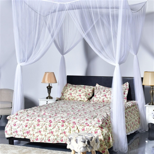 White 4-Post Bed Princess Canopy Net Mosquito Netting for Full or Queen size Beds