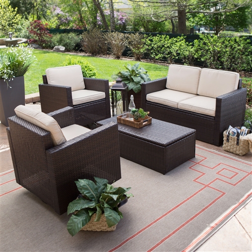 Outdoor Wicker Resin 4-Piece Patio Furniture Dinning Set with 2 Chairs Loveseat and Coffee Table