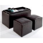 Faux Leather Storage Bench Coffee Table with 2 Side Ottomans