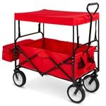 Collapsible Utility Wagon Cart Indoor/Outdoor w/ Canopy - Red