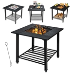 4 in 1 Square Fire Pit, Grill Cooking BBQ Grate, Ice Bucket, Dining Table