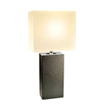 Contemporary Black Leather Table Lamp with White Fabric Shade