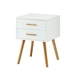 Modern 2-Drawer End Table Nightstand in White with Mid-Century Style Wood Legs