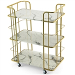 3 Tier Faux Marble Gold Rolling Bar Cart