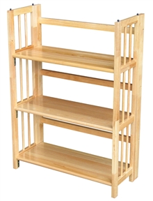 3-Shelf Folding Bookcase Storage Shelves in Natural Wood Finish