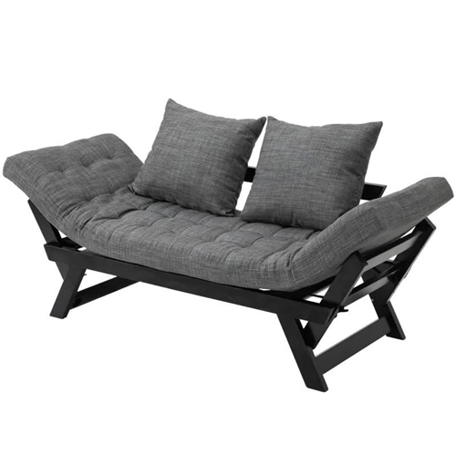 Charcoal/Black 3 In 1 Convertible Sofa Chaise Lounger Bed w/ 2 Large Pillows