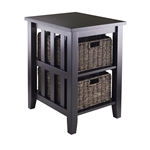 Espresso 3 Tier Bookcase Shelf Accent Table with 2 Small Storage Baskets