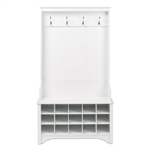 White Entryway Hall Tree Shoe Cubbie Coat Rack