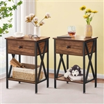 Rustic 1 Drawer Brown Nightstand - Set of 2