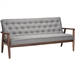 Modern Grey Button-Tufted Upholstered Sofa with Dark Walnut Wood Finish Frame