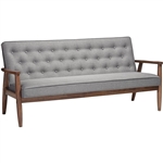 Modern Grey Button-Tufted Upholstered Sofa with Dark Walnut Wood Finish Frame