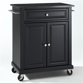 Black Mobile Kitchen Cart Island with Granite Top with Locking Casters