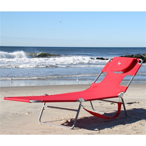 Red Chiase Lounge Beach Chair with Face Cavity and Arm Slots