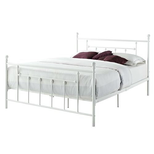 Full size White Metal Platform Bed Frame with Headboard and Footboard
