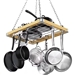 Rectangular 23.5-inch Metal Wood Ceiling Mounted Kitchen Pot Rack