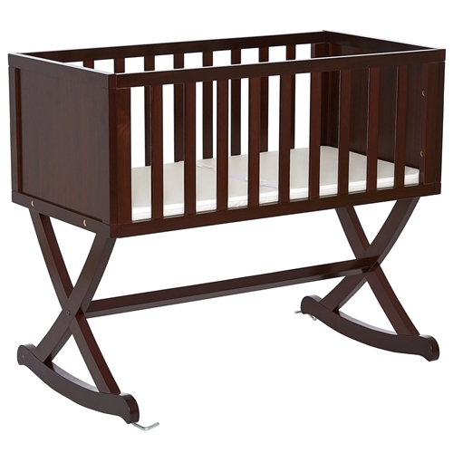 Cherry Finish Wood Rocking Baby Glider Cradle with Crib Mattress