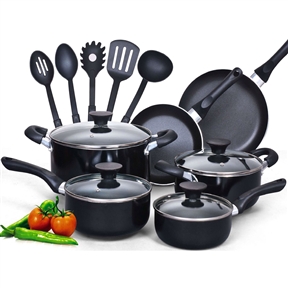 15-Piece Non-Stick Kitchen Cookware Set in Black