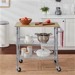 Kitchen Island Cart with Wood Top and 2 Bottom Storage Shelves on Wheels