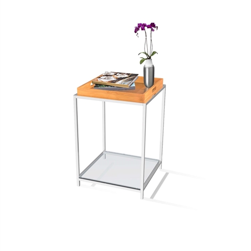 Modern Metal End Table with Removable Bamboo Tray