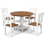 5 Piece Round Dining Drop Leaf Table Chairs Set White/Walnut