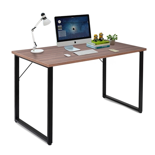 Steel Frame Modern Laptop Computer Desk with Coffee Finish Wood Top