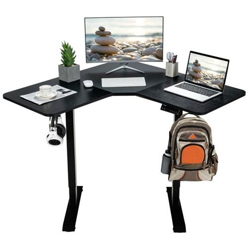 Black Electric L-shaped Corner Standing Gaming Multifunction Desk