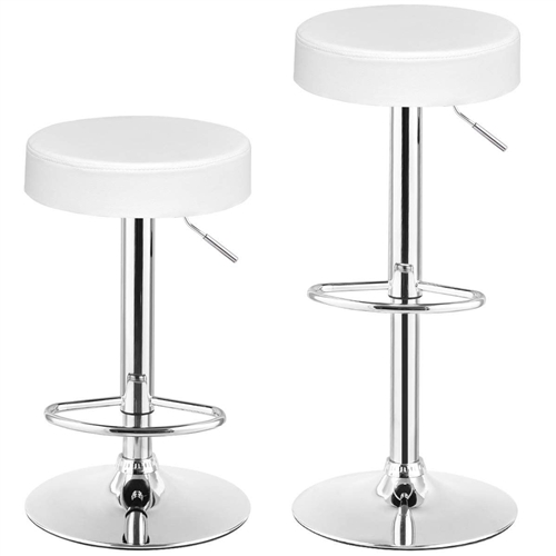 Set of 2 White Adjustable Round Faux Leather Swivel Bar Stools