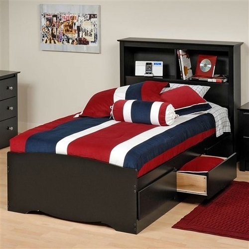 Twin XL Platform Bed with Bookcase Headboard & 3 Storage Drawers