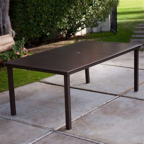 Rectangular 74 x 42 inch Patio Dining Table in Mocha Brown with Center Umbrella Hole