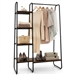 Industrial Wood Metal Garment Rack Clothes Hanging Bar with Storage Shelves