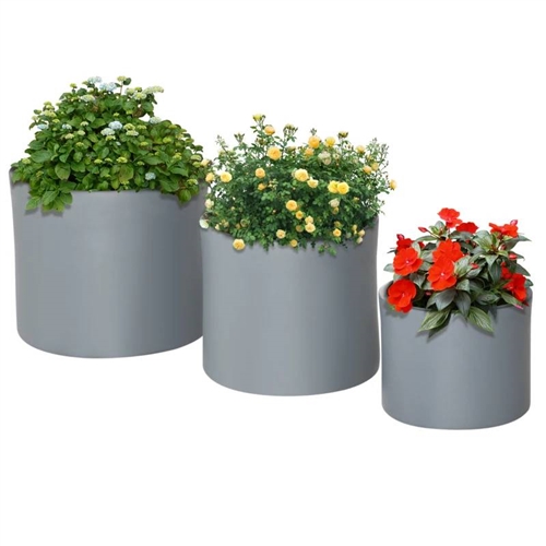 Set of 3 Stackable Circle Flower Pots with Drainage Holes in Grey