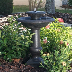 2-Tier Outdoor Solar Bird Bath Fountain in Oiled Bronze Finish Resin