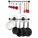 Set of 2 - Black Metal Wall Mounted Pot Rack with 20 Hanging Hooks