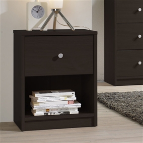 Modern 1-Drawer Bedroom Nightstand in Dark Brown Wood Finish