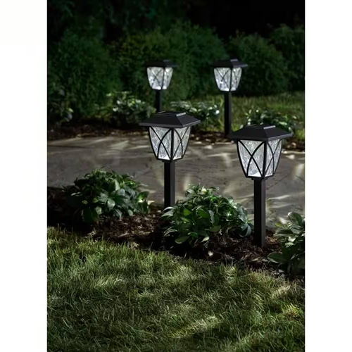 4-Pack - Black Outdoor Solar Light Set - Weather-Resistant Path Yard Lighting