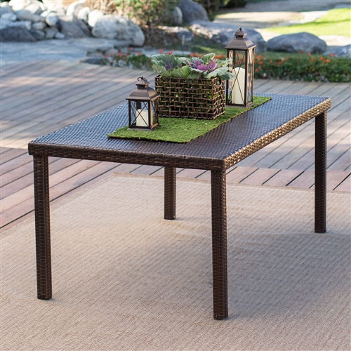 Dark Brown 63-inch Outdoor Resin Wicker Rectangular Patio Dining Table - Seats 6