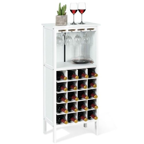 20 Bottles White Wood Storage Wine Rack Glass Cabinet