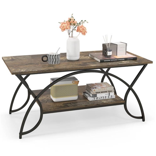 Rustic FarmHouse 2 Tier Brown Coffee Table Curved Legs