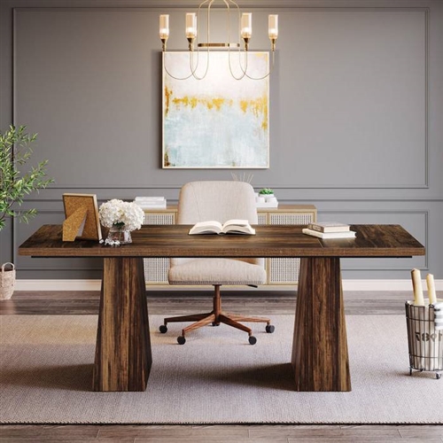 Modern Brown Wooden Office Computer Workstation Executive Desk