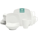 16 Pieces - White Square Porcelain Dinnerware  - Set of 4
