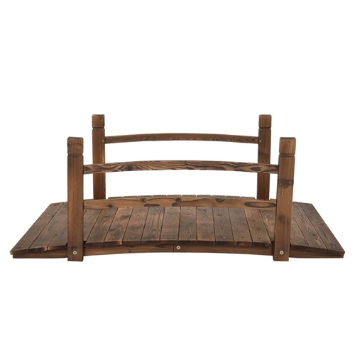 Solid Dark Wood 4-Ft Garden Bridge with Handrails