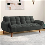 Mid-Century Modern Sofa Bed in Dark Grey Linen Polyester Tufted Upholstery