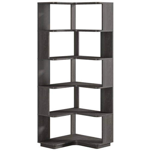 Multifunctional Grey Grain 6 Shelf Corner L Bookcase Organizer