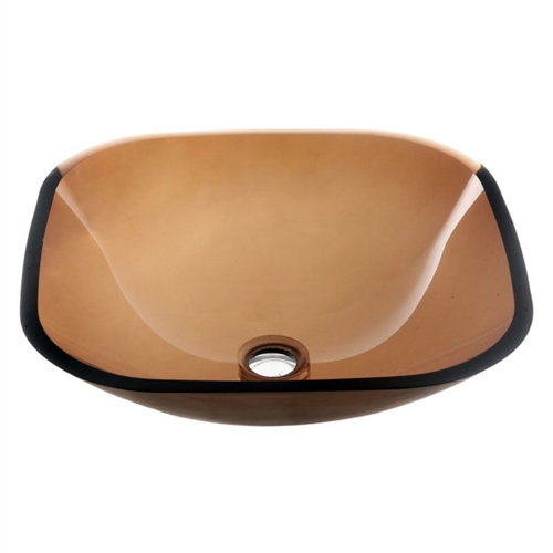 Modern Tempered Glass Bathroom Vessel Sink in Amber Brown Color