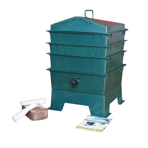 Dark Green Vermicompost 3-Tray Worm Composter with Compost Worm Tea Spigot